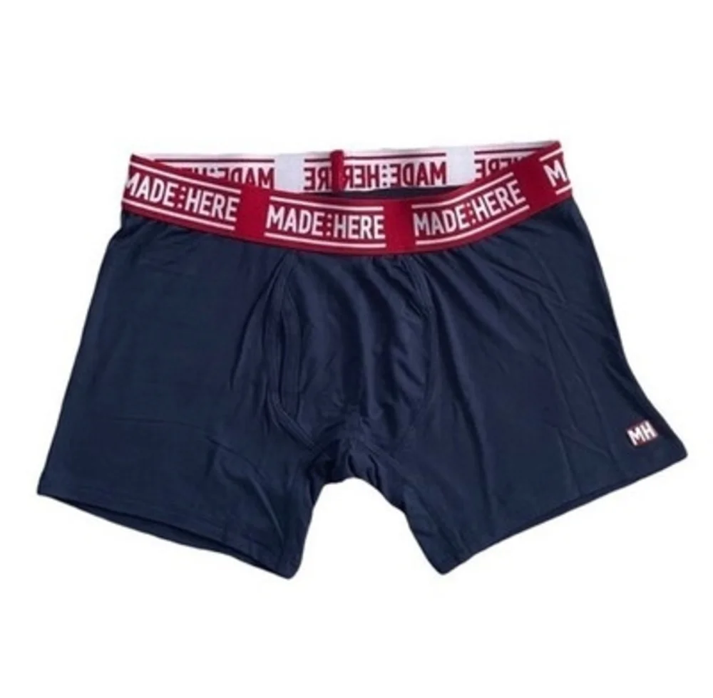 MADE HERE All American Navy Red Viscose Rayon Spandex Boxer Brief Mens Sz S New